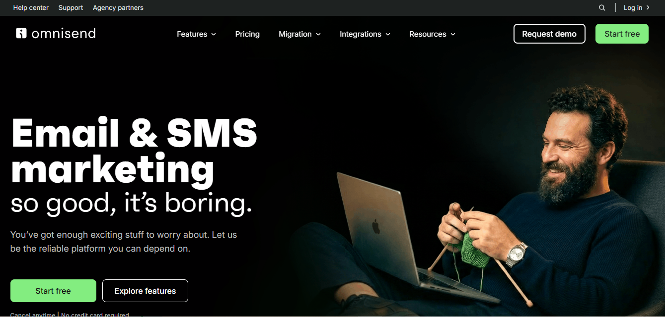 Omnisend automation workflow builder showing email and SMS automation sequences for Shopify stores