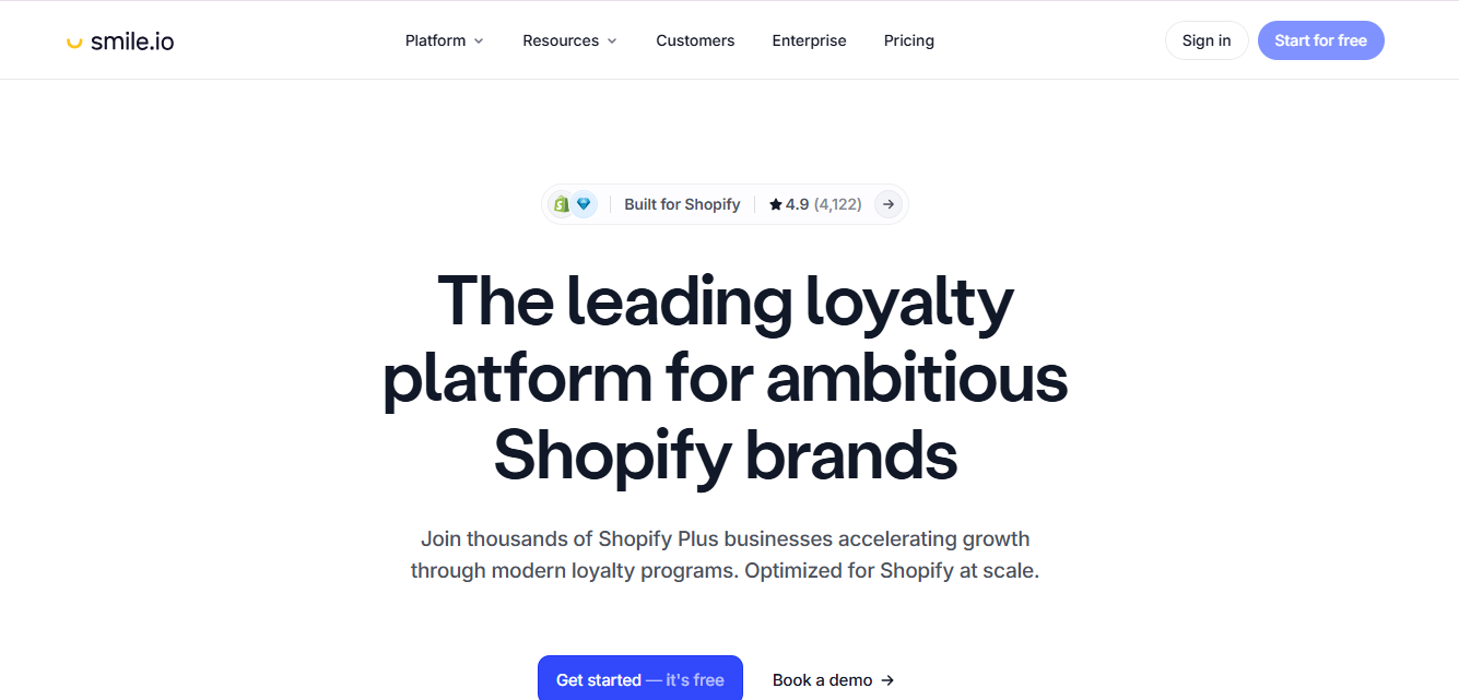 Smile Loyalty and Rewards Shopify app dashboard showing points program, VIP tiers, referral program, and customer engagement analytics