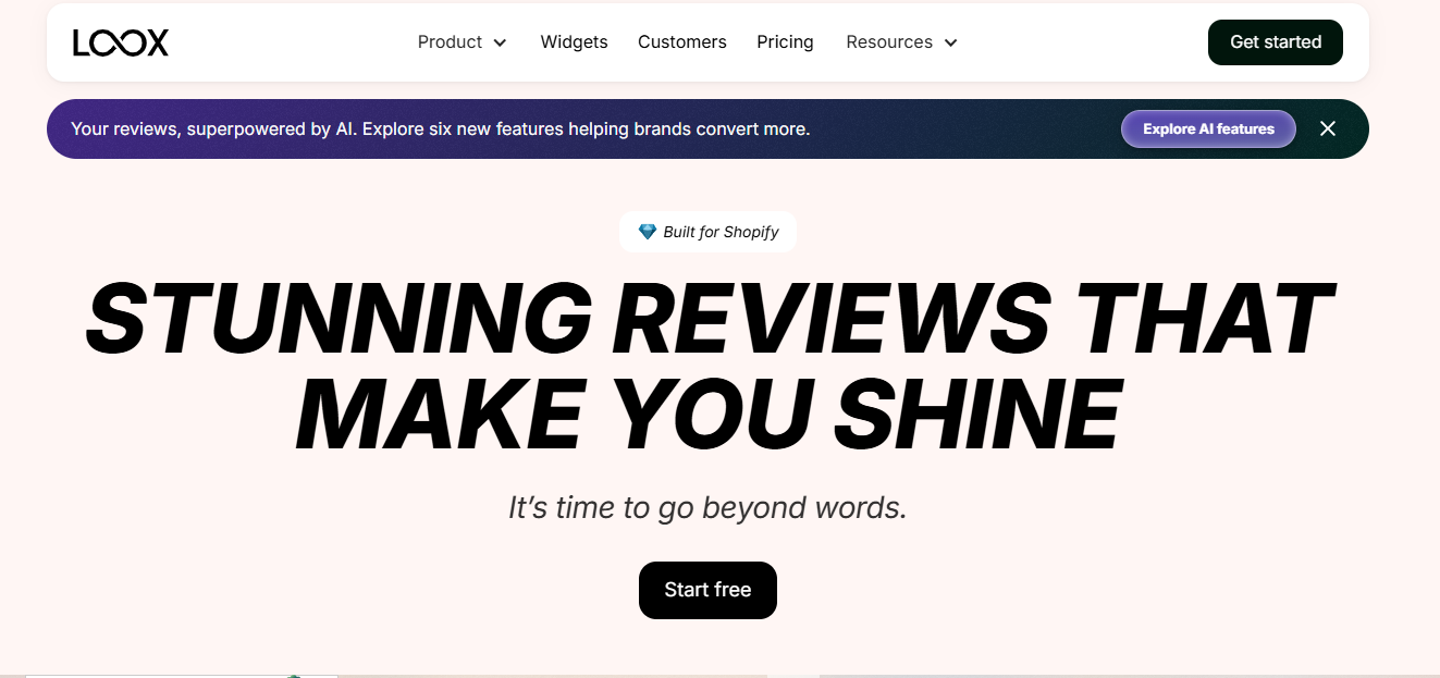 Loox photo review gallery inside a Shopify store showing customer photo reviews in grid layout